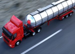 Gasoline tanker, Oil trailer, truck on highway. Very fast driving. 3d rendering.